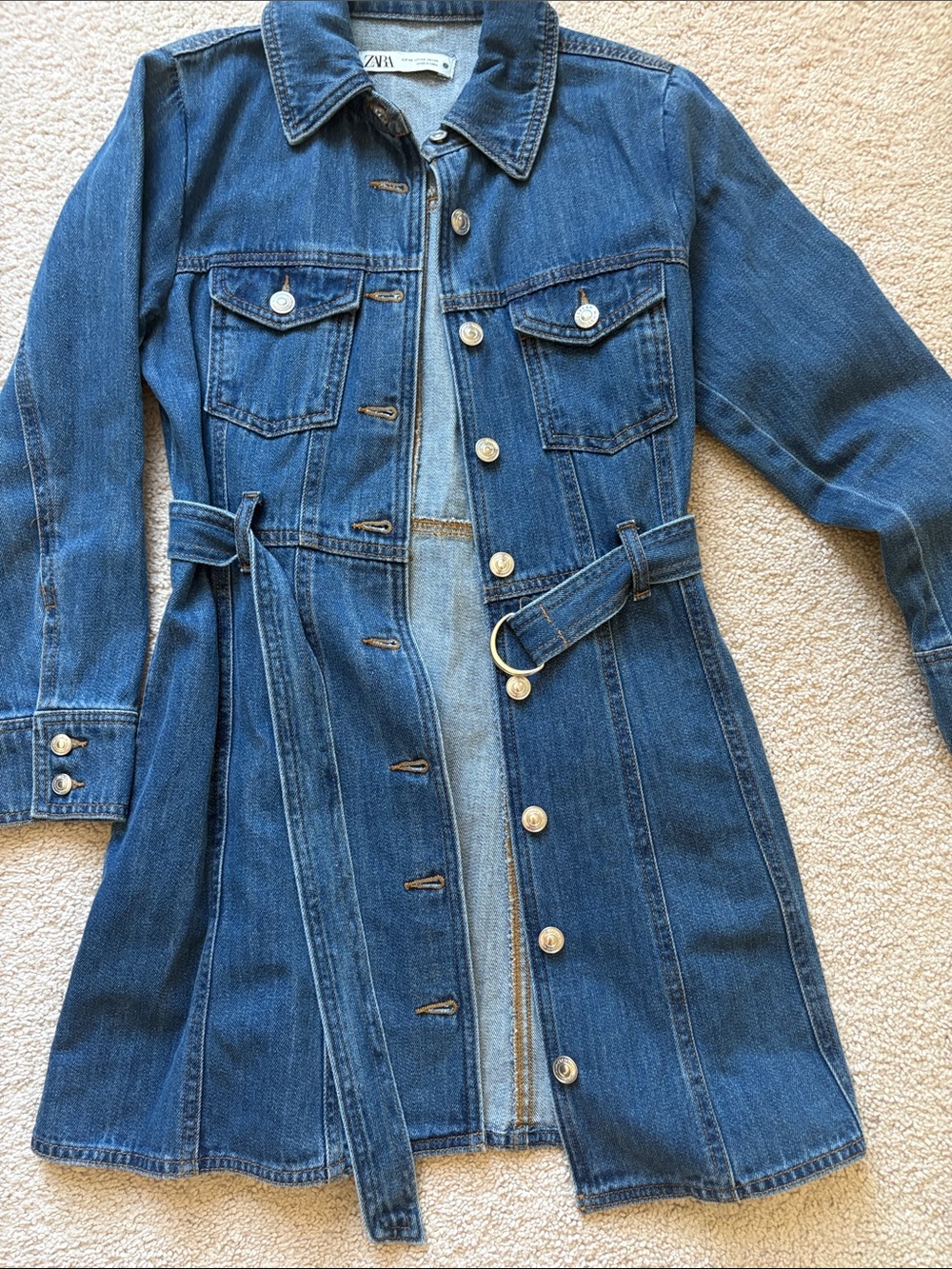 Zara Blue Denim Button-Front dress with Waist Tie - Picture 3 of 3